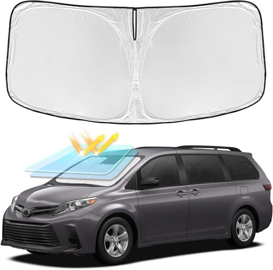 for Toyota Sienna 2011-2020 Windshield Sun Shade - 4 Layers Car Sunshades for Front Windows Shade Cover Custom Fit Sienna Sun Visor 250T Retractable Shade Blocks UV Rays Car Accessories