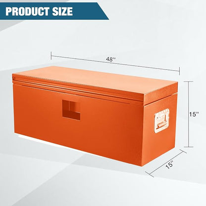 Black Steel Underbody Truck Box, Pickup Storage Box, Heavy Duty Diamond Plate Tool Box with Lock and Keys, Waterproof Trailer Storage Box (48"x 15"x 15"- Orange)