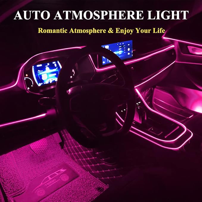 El Wire Lights for Car Interior, Pink Neon 16FT/5M LED Strip Light, USB 5V for Garden Party Decoration