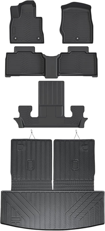 Auxko All Weather Floor Mat & Cargo Mat with Back Seat Mat Fit for Ford Explorer 6 Seat 2026 2025-2020 TPE Floor Liner Trunk Mat Accessories All Season Odorless Anti-Slip Black