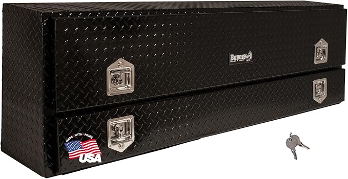 Buyers Products 1725660 Black Diamond Tread Aluminum Contractor Truck Tool Box – 2-Tier Storage, 96 x 21 x 13.2 in, Flip-Up Door with Gas Shocks, Weather-Resistant, No-Drill Install – Made in USA
