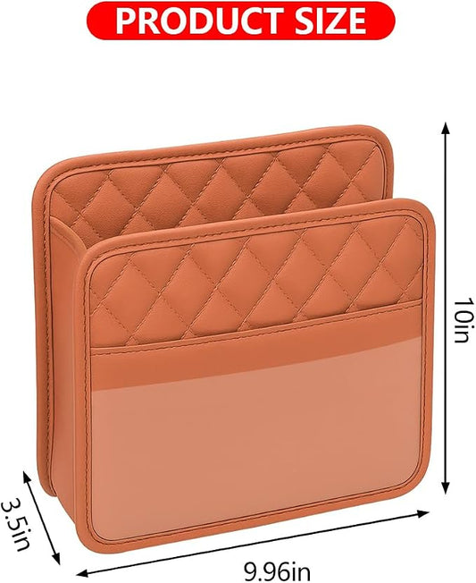 Mandark Car Seat Back Organizer, PU Leather Automotive Backseat Hanging Storage Pocket, Multipurpose Vehicle Travel Essentials Accessories for Kids & Adults, Universal for Most Cars (Orange)