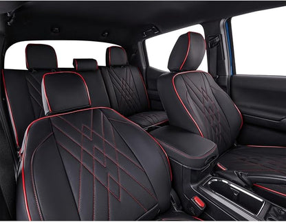 EKR Custom Fit Tacoma Rear Car Seat Covers for Toyota Tacoma 2016 2017 2018 2019 2020 2021 2022 2023 Access Cab - Second Row Only,Faux Leather(Black with Red Trim)