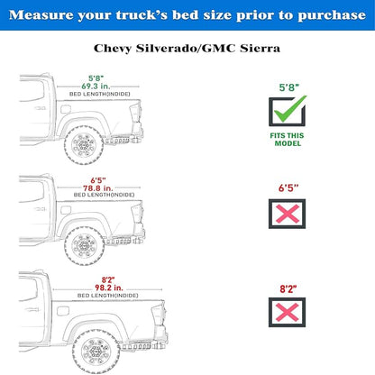 Toptiny Low Profile Hard Folding Truck Bed Tonneau Cover Fits 2019-2026 Chevy/GMC Silverado/Sierra 1500 5'8" Bed (69.6")