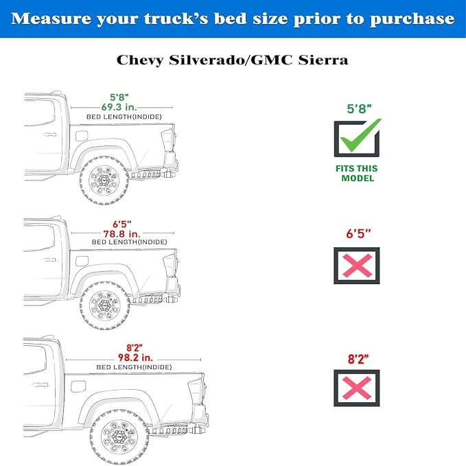 Toptiny Low Profile Flip Up Truck Bed Tonneau Cover Fits 2019-2026 Chevy/GMC Silverado/Sierra 5'8" Bed (69.6")
