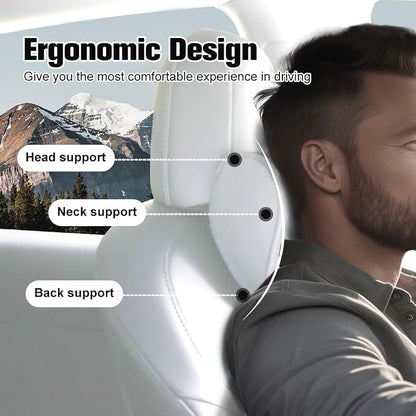 HOPON 2025 Upgrade Headrest Pillow for Tesla Model 3 Model Y with Adjustable Strap,Fits All Vehicles,Car Neck Pillow with Leather,for Head,Neck,Shoulders,Multipurpose,Car Accessories 1 Pack (White)