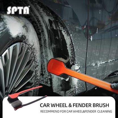 Fender Well Brush, 2Pcs Wheel Wells Cleaning Brush, Stiff Synthetic Bristles,Ergonomic Design Handle, Scrub Brush for Floor Mats, Car Wheel Hub Cleaning, Car Interior, Home Soft Flagged-Tip Bristles