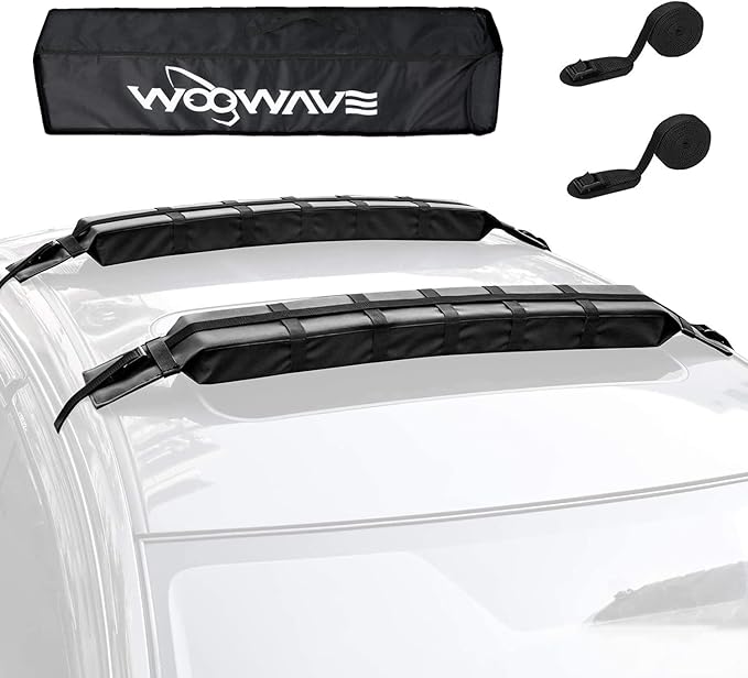 WOOWAVE Kayak Roof Rack Pads Universal Car Roof Rack Soft Premium Surf Crossbars Cross Bars for Surfboard SUP Paddleboard with 2 Waterproof Tie Down Straps and Portable Storage Bag, 33in Long (Pair)