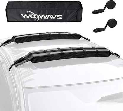 WOOWAVE Kayak Roof Rack Pads Universal Car Roof Rack Soft Premium Surf Crossbars Cross Bars for Surfboard SUP Paddleboard with 2 Waterproof Tie Down Straps and Portable Storage Bag, 33in Long (Pair)