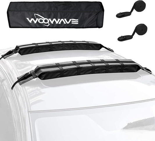 WOOWAVE Kayak Roof Rack Pads Universal Car Roof Rack Soft Premium Surf Crossbars Cross Bars for Surfboard SUP Paddleboard with 2 Waterproof Tie Down Straps and Portable Storage Bag, 33in Long (Pair)