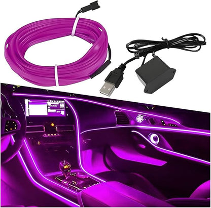 ZIMISI EL Wire Car Interior LED Strip Lights, 5V 16FT Neon Light Strip with Sewing Edge, USB Electroluminescent Car Interior Lights with Fuse Protection, Vehicle Ambient Lighting Decorations (Purple)