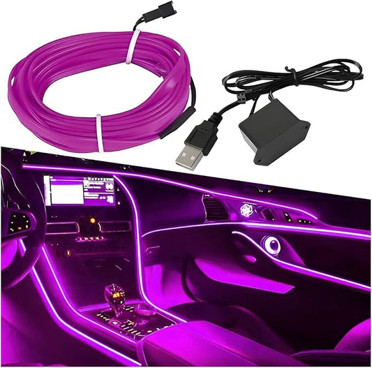 ZIMISI EL Wire Car Interior LED Strip Lights, 5V 16FT Neon Light Strip with Sewing Edge, USB Electroluminescent Car Interior Lights with Fuse Protection, Vehicle Ambient Lighting Decorations (Purple)