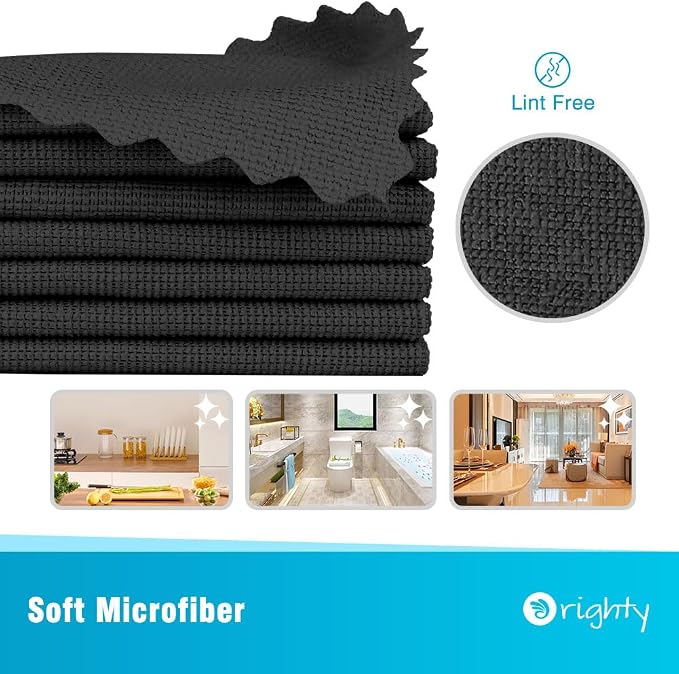 Orighty Microfiber Cleaning Cloth, 100 Pack Microfiber Towels for Cars, Multi-Purpose Shop Towels Cleaning Rags Bulk for Car, Home, Kitchen, 11.5’’ x 11.5’’, Black
