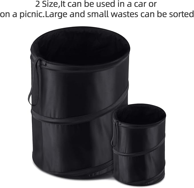 BBTO 2 Pcs Pop up Car Trash Can, Combination Size Portable Collapsible Trash Can with Elastic Band Hanging Waterproof Waste Basket, Rubbish Bin for Car Garbage Camping Traveling