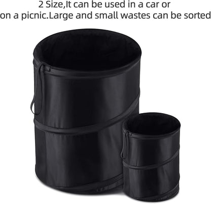 BBTO 2 Pcs Pop up Car Trash Can, Combination Size Portable Collapsible Trash Can with Elastic Band Hanging Waterproof Waste Basket, Rubbish Bin for Car Garbage Camping Traveling