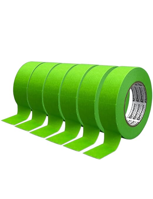 KREFINISH Painters Tape for Car Paint Green No Residue Automotive Masking Tape for Automotive Painting - Heat Resistant for Paint Booth,0.94 Inches X 60 Yards, 6 Rolls