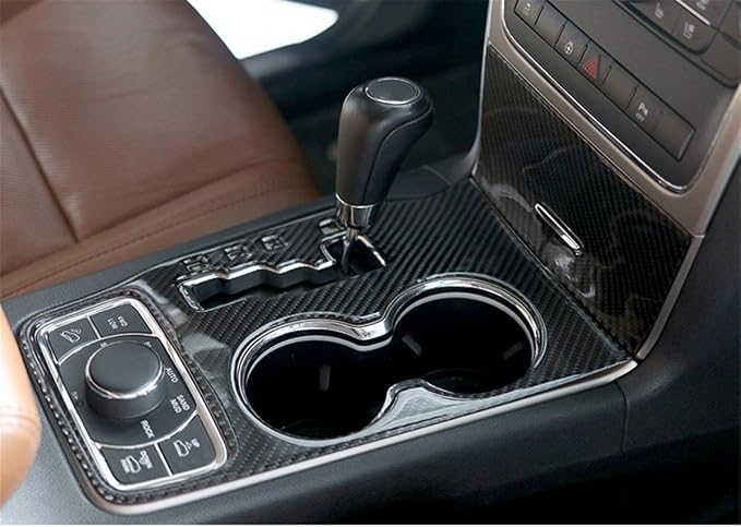 YOCTM Compatible with Jeep Grand Cherokee 2011 2012 2013 Gear Shift Cover Interior Accessories Real Carbon Fiber Center Console Cup Holder Cover Trim