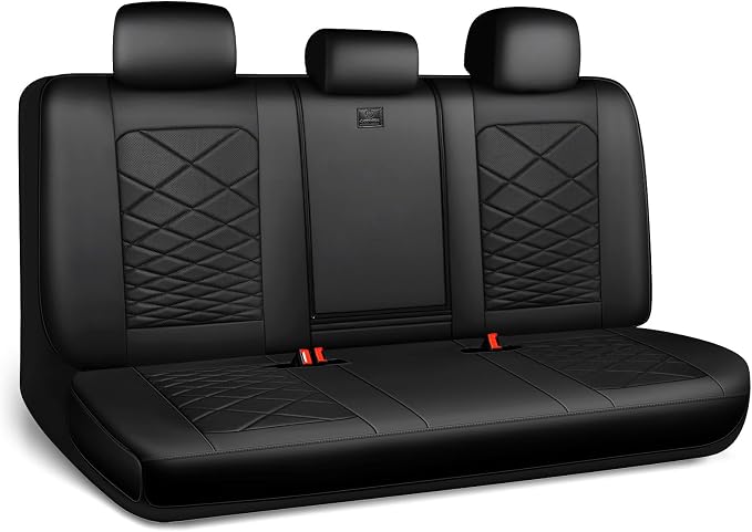 CAR PASS Luxury Nappa Leather Back Seat Covers, Piping Water Resistant Premium Perforated Leather Rear Bench Seat Covers, Breathable Backseat Cover Universal Fit for Most Sedan SUV Van Truck, Black