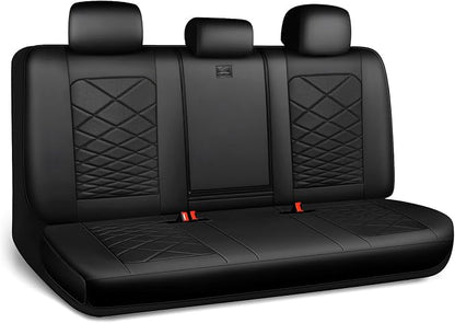 CAR PASS Luxury Nappa Leather Back Seat Covers, Piping Water Resistant Premium Perforated Leather Rear Bench Seat Covers, Breathable Backseat Cover Universal Fit for Most Sedan SUV Van Truck, Black