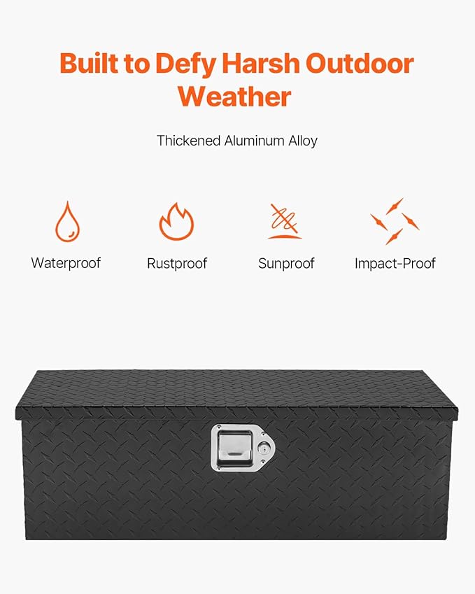 VEVOR Aluminum Truck Bed Tool Box, 30 Inch Heavy Duty Diamond Plate Tool Box with Side Handles, Lock and Keys, Trailer Storage Organizer Chest Box for Pickup, RV, Truck Bed, 30 x 13 x 9.6 in, Black