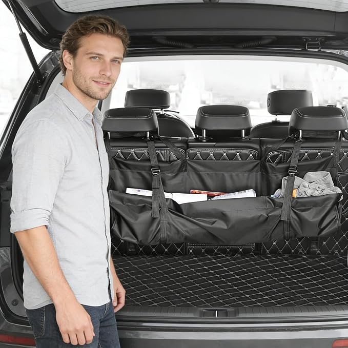 Car Trunk Organizer, Backseat Hanging Large Storage Bag with Adjustable Straps, Wear-Resistant Car Organizers and Storage, Trunk Organizer for SUV, Van, Jeep