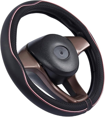 Mayco Bell Large Size Steering Wheel Cover Anti-Slip,Safety,Soft,Breathable,Durable,Full Surround,Comfortable Grip Microfiber Leather (15.5-16 inch, Black Pink)