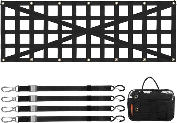 VEVOR Tailgate Net for Truck Bed, 54 in x 18 in, Cargo Net Durable with 4 Adjustable Buckle Straps, Cross-Reinforced Design, Extendable & Durable, Suitable for Truck, Trailer, Pickup, Boat, Jeep, SUV