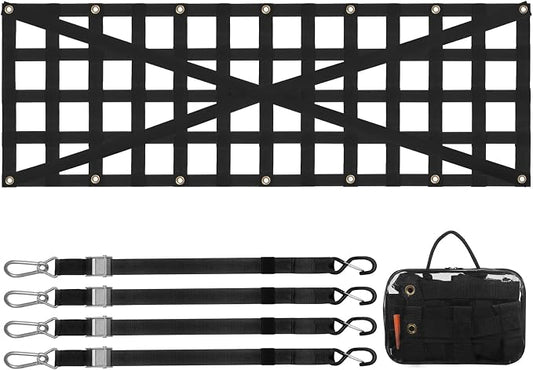 VEVOR Tailgate Net for Truck Bed, 54 in x 18 in, Cargo Net Durable with 4 Adjustable Buckle Straps, Cross-Reinforced Design, Extendable & Durable, Suitable for Truck, Trailer, Pickup, Boat, Jeep, SUV