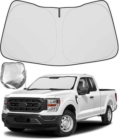BIBLOZ Car Windshield Sun Shade for Ford F150 2015-2025 2026, Lariat, Tremor, King Ranch, Platinum, Raptor, XL, XLT Accessories Foldable Sunshade PET Reflective Material Blocks UV Rays Front Visor