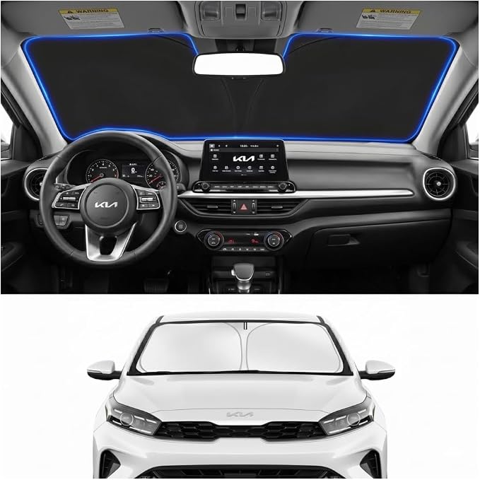 Custom Fit Windshield Sun Shade for Kia Forte 2019-2026 | Custom Fit Windshield Cover, Blocks UV Rays, Double-Layer Heat Shield, Durable Frame, Easy Fold & Storage