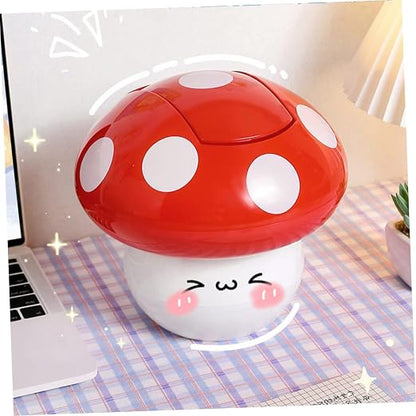 Holibanna Cute Desktop Trash Can Mushroom Garbage Bin Mini Swing Lid Tabletop Dustbin Cartoon Rubbish Storage Bin for Bedroom Bathroom Kitchen Office