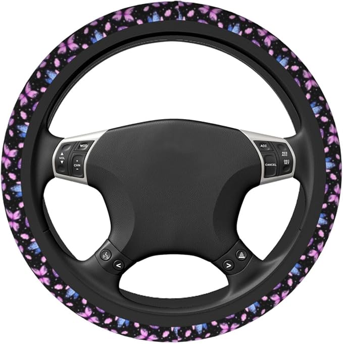 Purple Butterfly Steering Wheel Cover 15 Inch with 2 Pieces Car Coaster | Anti-Slip Breathable Universal for Car Steering Wheel Covers Suitable for Men Women
