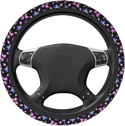 Purple Butterfly Steering Wheel Cover 15 Inch with 2 Pieces Car Coaster | Anti-Slip Breathable Universal for Car Steering Wheel Covers Suitable for Men Women