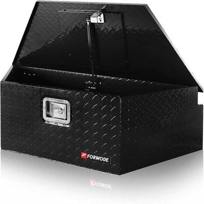 FORWODE Trailer Tongue Box 39 Inch Aluminum Tongue Tool Box Lockable Trailer Tool Chest with Gas Strut, Secure Diamond Plate Truck Tongue Tool Box for Trailer, Truck Bed, Pickup & RV Storage (Black)