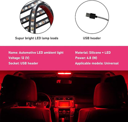 Car LED Strip Light, 24 LEDs RGB Neon Interior Atmosphere Lights, 12V Under Dash Ambient Night Light, USB Port Auto Interior Decorative Lamp, Universal Car Accessories (Red)