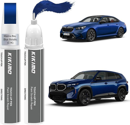 KIKIMO for BMW Touch Up Paint(Marina Bay Blue Metallic(C1K)), Car Paint Repair Kit for BMW, 2 In 1 Scratches Repair with Pen Tip and Brush, Color-Matched for Quick & Easy Fix