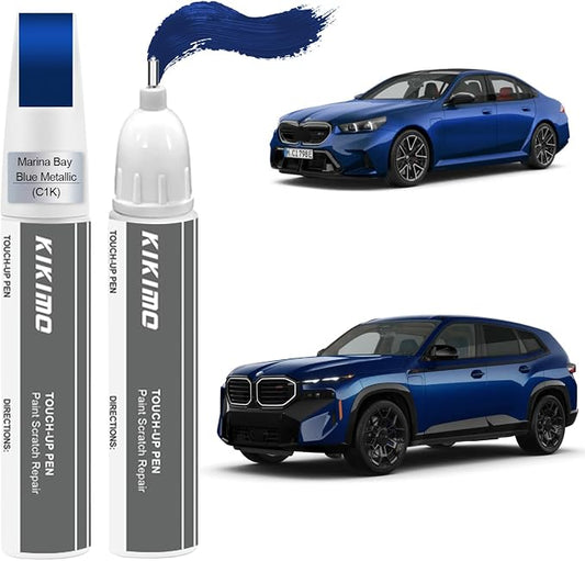 KIKIMO for BMW Touch Up Paint(Marina Bay Blue Metallic(C1K)), Car Paint Repair Kit for BMW, 2 In 1 Scratches Repair with Pen Tip and Brush, Color-Matched for Quick & Easy Fix