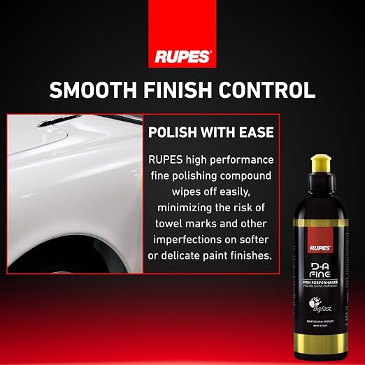 RUPES 9.DAFINE250 Pack of 1 250 ml Yellow D-A Fine High Performance Polishing Compound for Car Detailing & Removing Scratches| Removes Fine Defects | Micro-Abrasive Technology | Removes Swirl Marks