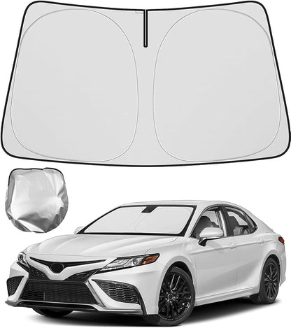BIBLOZ Car Windshield Sun Shade for Toyota Camry 2018-2025 2026, LE, XLE, SE, XSE, Hybrid Accessories Foldable PET Sunshade Keeps The Car Cool Inside