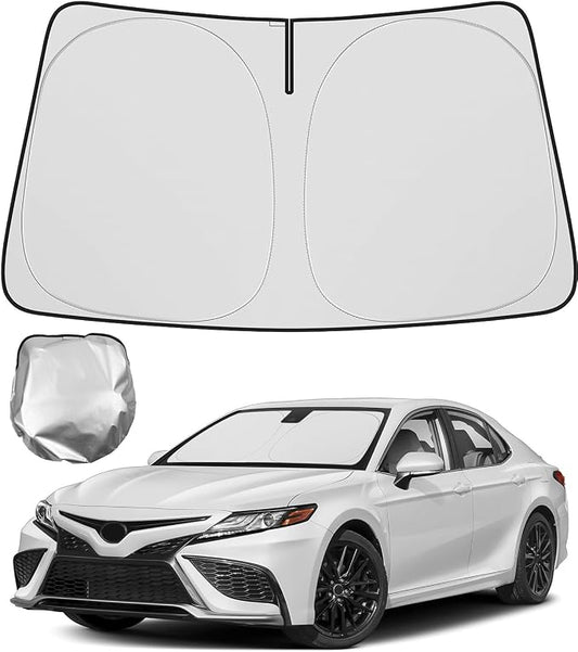 BIBLOZ Car Windshield Sun Shade for Toyota Camry 2018-2025 2026, LE, XLE, SE, XSE, Hybrid Accessories Foldable PET Sunshade Keeps The Car Cool Inside