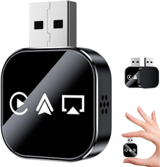 2026 Upgrade 3 in 1 Screen Mirror iOS Phone, Wired to Wireless Carplay Adapter, Mini USB Design Car Play Adapter with Type-C Extension, Plug and Play (Black, for iPhone)