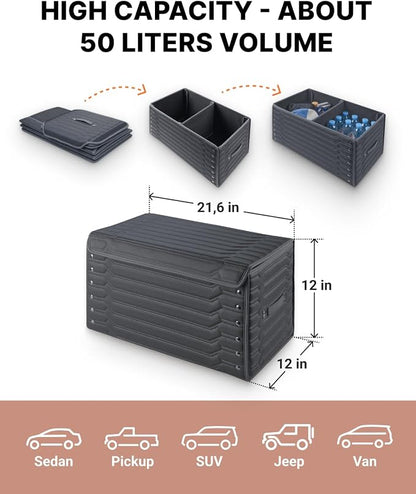 Owleys Car Trunk Organizer For Shoes - Storage Crate For SUV, Sedan Or Truck - Foldable Cargo Bin For Travel Gear & Sports Kits - Practical Holiday Gifts For Drivers (Highway 21.6 inch)