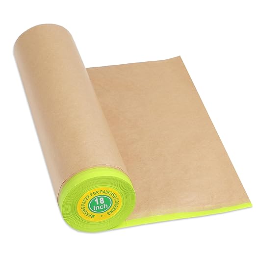 MyLifeUNIT Masking Paper, Automotive Paint Paper Roll with Tape, Tape and Drape Waterproof for Painting Protection Covering (1 Rolls, 18 inch x 50 feet)