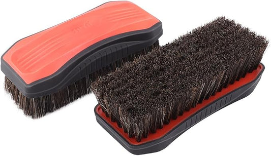 Leather Cleaner Brush, SPTA 2Pcs Fine Long Bristle Horse Hair Brush for Car Detailing,Ideal for Car Interiors,Furniture, Sneakers, Boots,and More -Safe for Natural, Synthetic, Faux, and Pleather