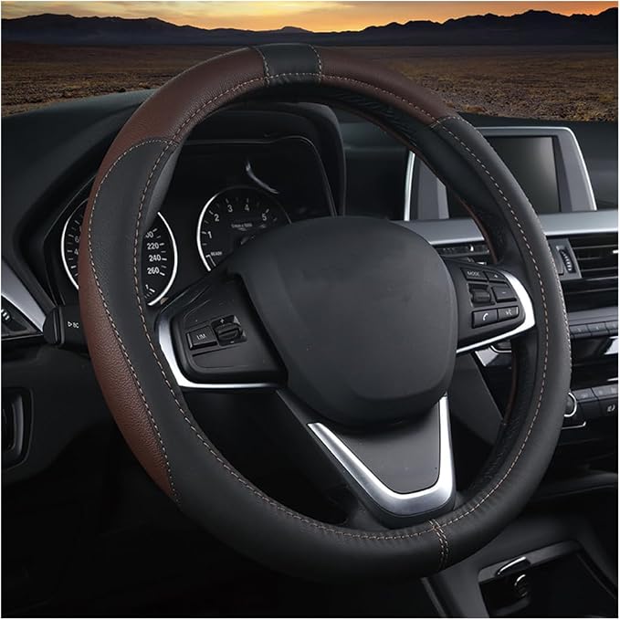 BESULEN Car Steering Wheel Cover, Soft Leather Steering Wheel Protector, Universal Non-Slip Steering Wheel Covers, Comfortable Grip Sweat-Absorbent, Automotive Interior Accessories