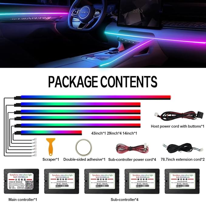 Dreamcolor Acrylic Interior Car Lights, WEBUPAR Car Accessories 6 in 1 Car LED Strip Lights with APP Control and 213 Modes, 175 inches 593 LEDs Fiber Optic Lights, RGB Neon Light Kits