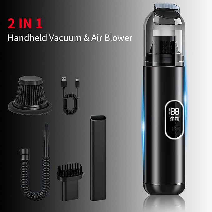 Handheld Car Vacuum Portable Cordless, 2 in 1 Handheld Vacuum Cleaner 18000PA High Power Air Blower,2 Speed Mini Hand Held Vacuum Rechargeable for Home, Car, Office, Pet Hair