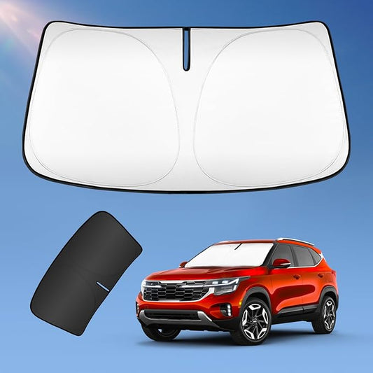 Sun Shade Sunshade for Kia Seltos 2021-2024 2025 2026 Windshield Cover, 4-Layers Sun Shield 250T Silver Sun Visor Foldable Front Window Shade Blocks UV Rays Car Accessories