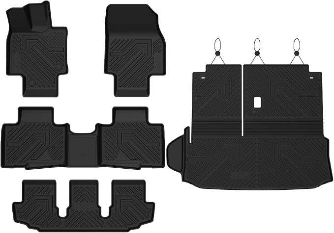 LASFIT Floor Mats & Cargo Liner for 2020-2026 Toyota Highlander Gas Models, Not for Hybrid, Custom Fit All Weather TPE Floor Liners Full Set, 1st 2nd 3rd Row, Cargo Mat & Seat Back Mats, Black