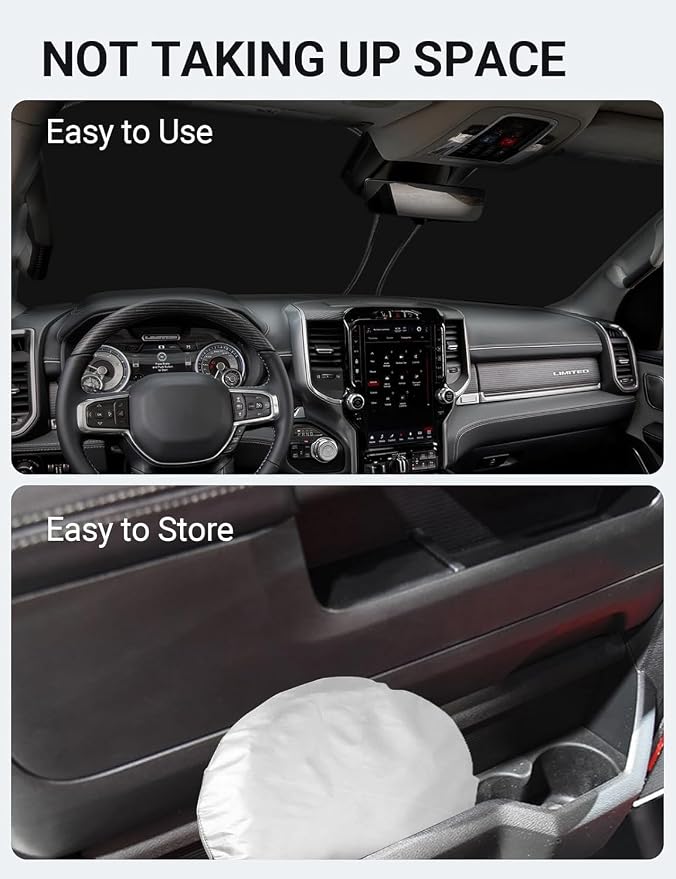 Proadsy 2026 Upgrade Windshield Sun Shade Custom Fit Dodge RAM 1500 2Dr 2019-2025 2026 4-Layer Foldable Front Sunshade Protector Sun Visor Blocks UV Rays Keep Car Cooler